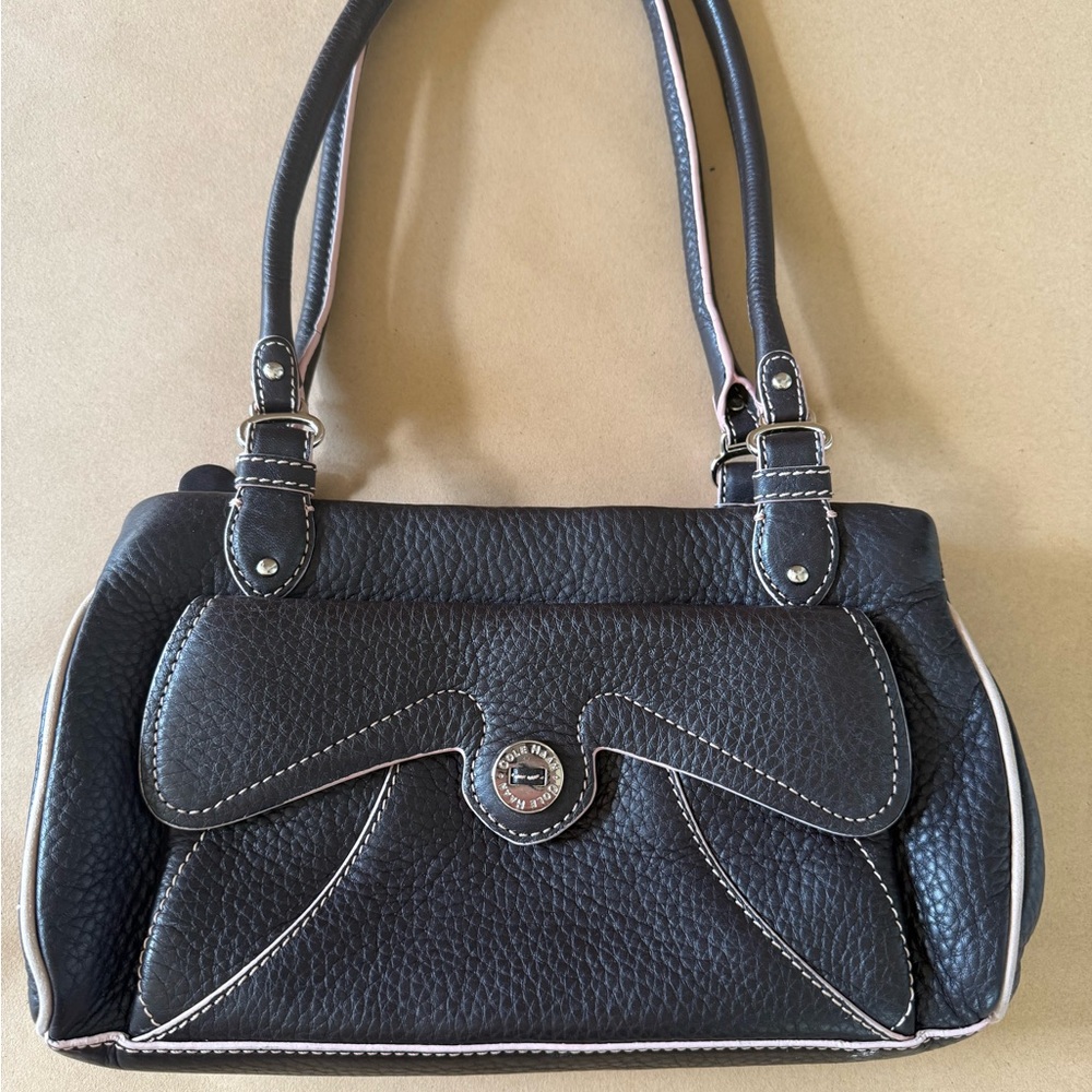 Vintage Cole Haan Pebbled Leather Pink Trim Purse